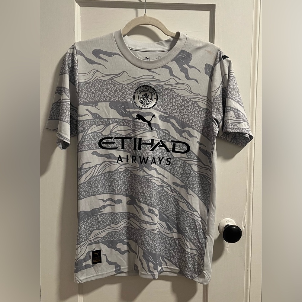 Puma Manchester City White & Gray Patterned Soccer Jersey